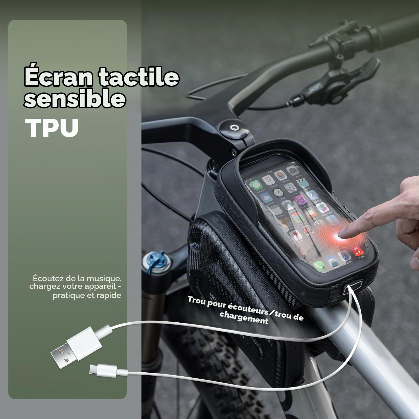 ROCKBROS Sacoche Cadre Vélo avec Support Pare-Soleil Support Téléphone Vélo Amovible Écran Tactile Sensible Sacoche Tube Supérieur pour Cyclisme VTT Smartphone 1,3 L