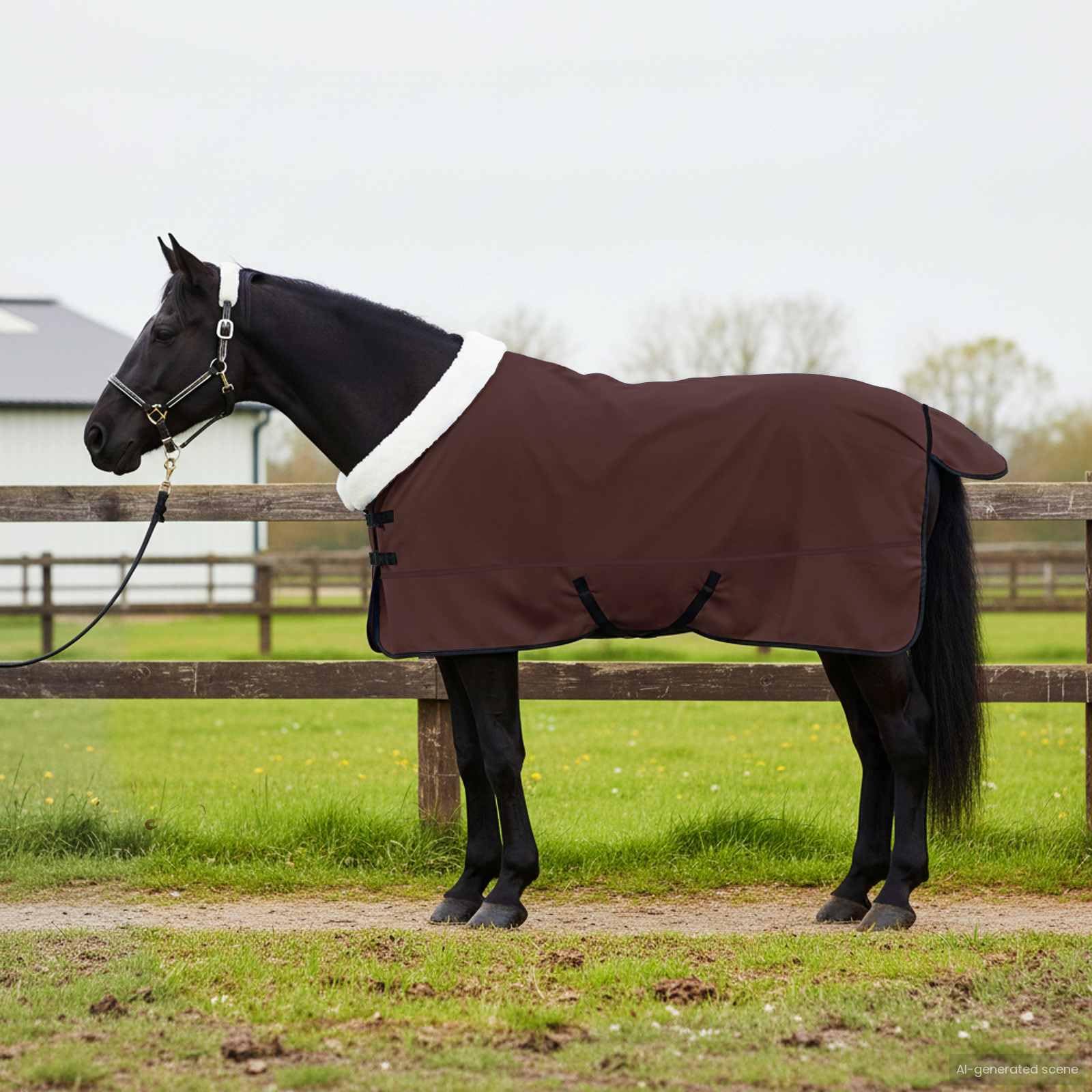 Pferdefleecedecke Dunkelbraun 165 cm Polarfleece für kaltes Wetter mit abnehmbarem Bezug, verstellbaren Schnallen und winddichtem Design – warme Pferdedecke für den Winter.