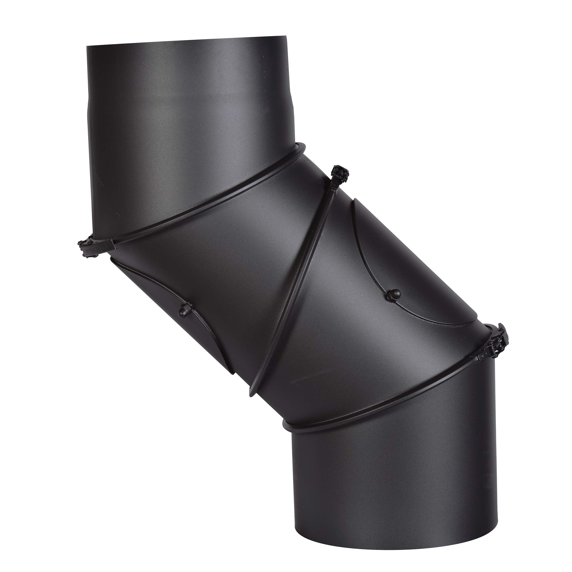 Tubo a gomito universale in acciaio spesso 2 mm (tubo fumo) con diametro di 180 mm, per stufe e fuochi da camino, Senotherm, nero, regolabile a 0 – 90 gradi, con due porte di pulizia
