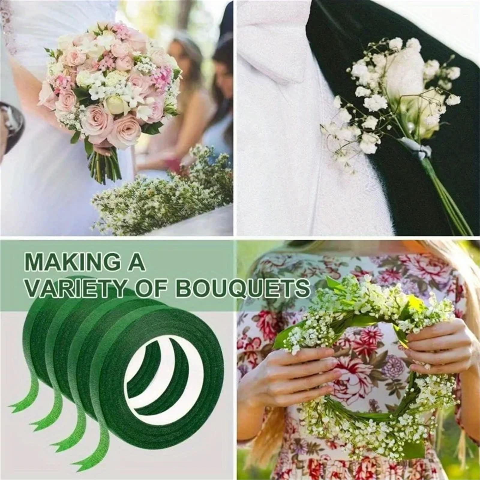 10 Rollen grünes Blumenstrauß-Blumenband, selbstklebendes Verpackungspapierband, DIY-Blumendekoration, geeignet for Hochzeiten im Blumenladen Für Floristik(3Roll)