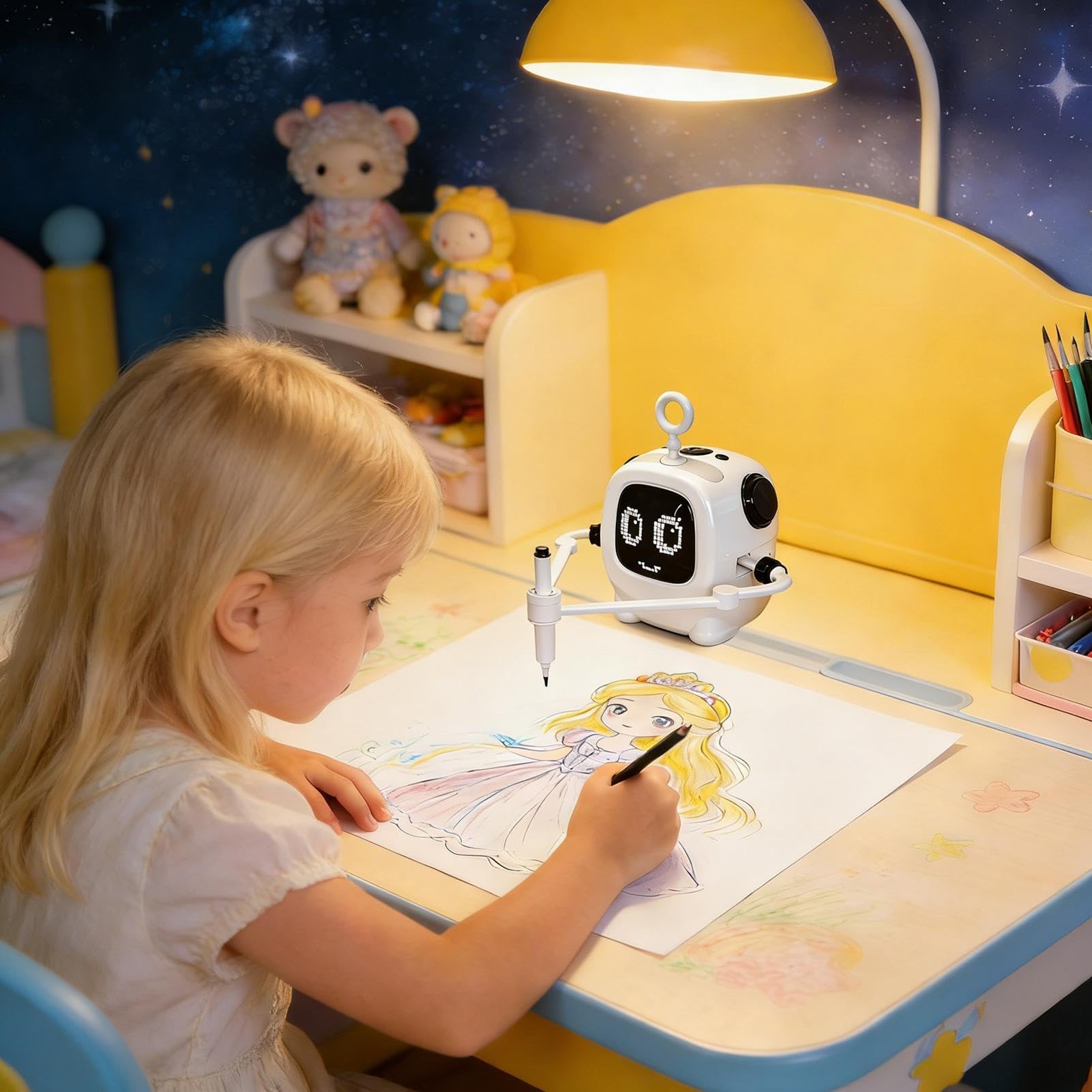 Robot Rysujący dla Dzieci Ładowalna Interaktywna Zabawka | Maszyna Do Rysowania Z Kartami I Flamastrami Dla Dzieci W Wieku 3-8 Lat Do Pokoju Zabaw Domu Urodzin Szkoły Przyjęcia