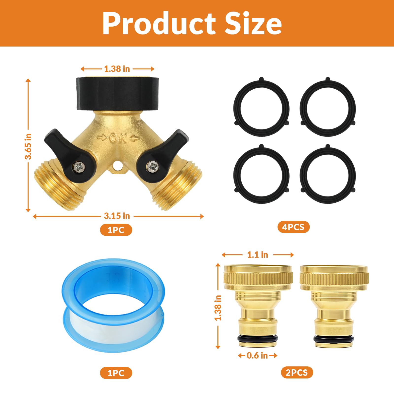 Garden Hose Splitter 2 Way, Y-Type Brass Hose Connector, 3/4" Hose Pipe Connector - Image 2
