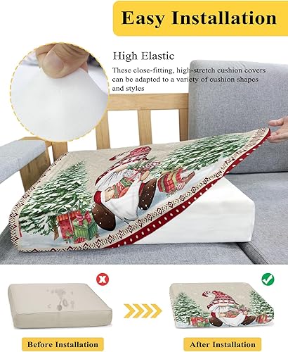 Miniatura 5 de Wowouhiya Fundas de cojín para sofá de Navidad, funda elástica para sofá con parte inferior elástica, diseño de gnomos de Navidad del suroeste,