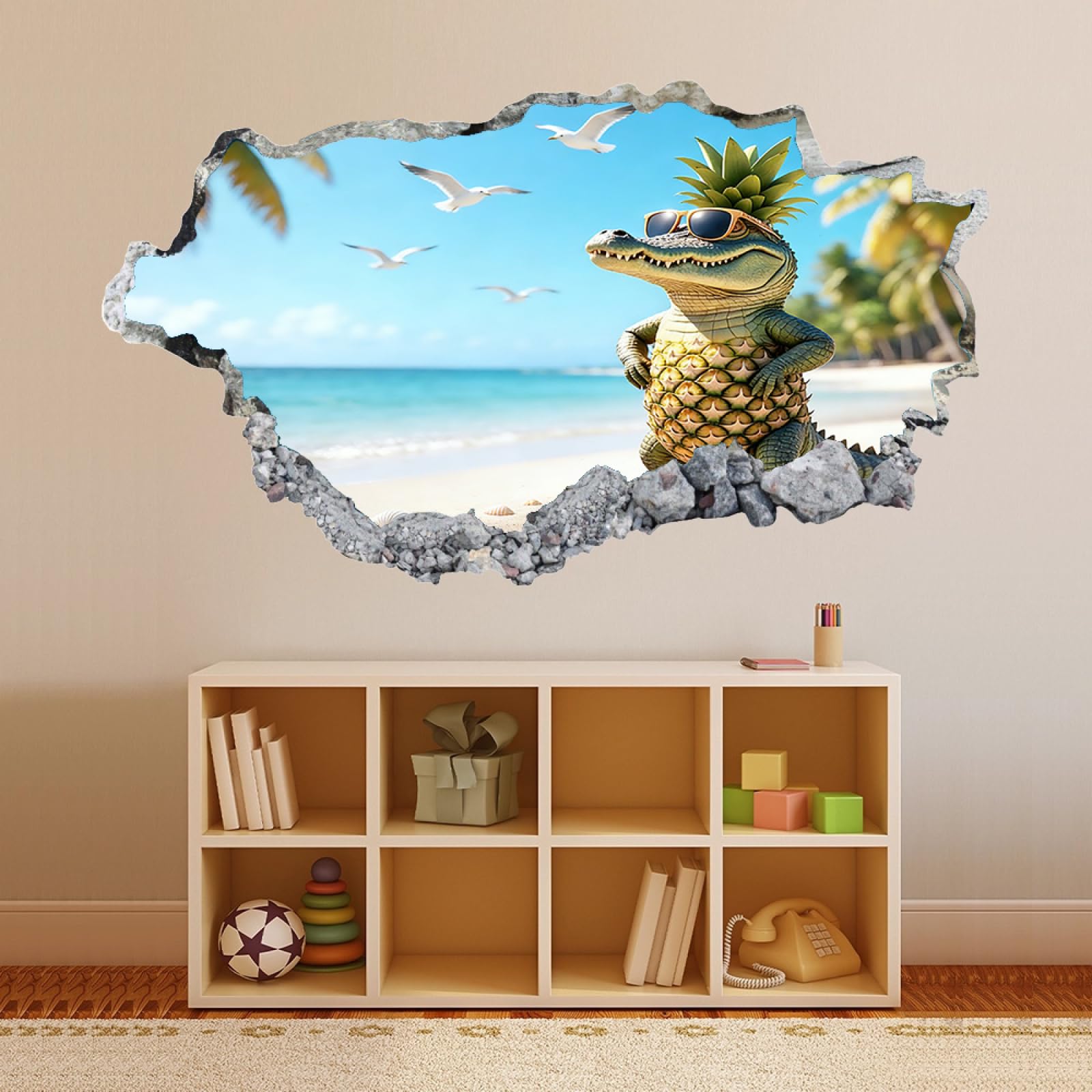 3D Wall Sticker Room Decor Camera da letto Decal Spiaggia Dell'ananas Del Coccodrillo Tatuaggio murale rimovibile per Adesivo decorativo per decorazioni murale Carta da parati Adesivi murali 70x122cm