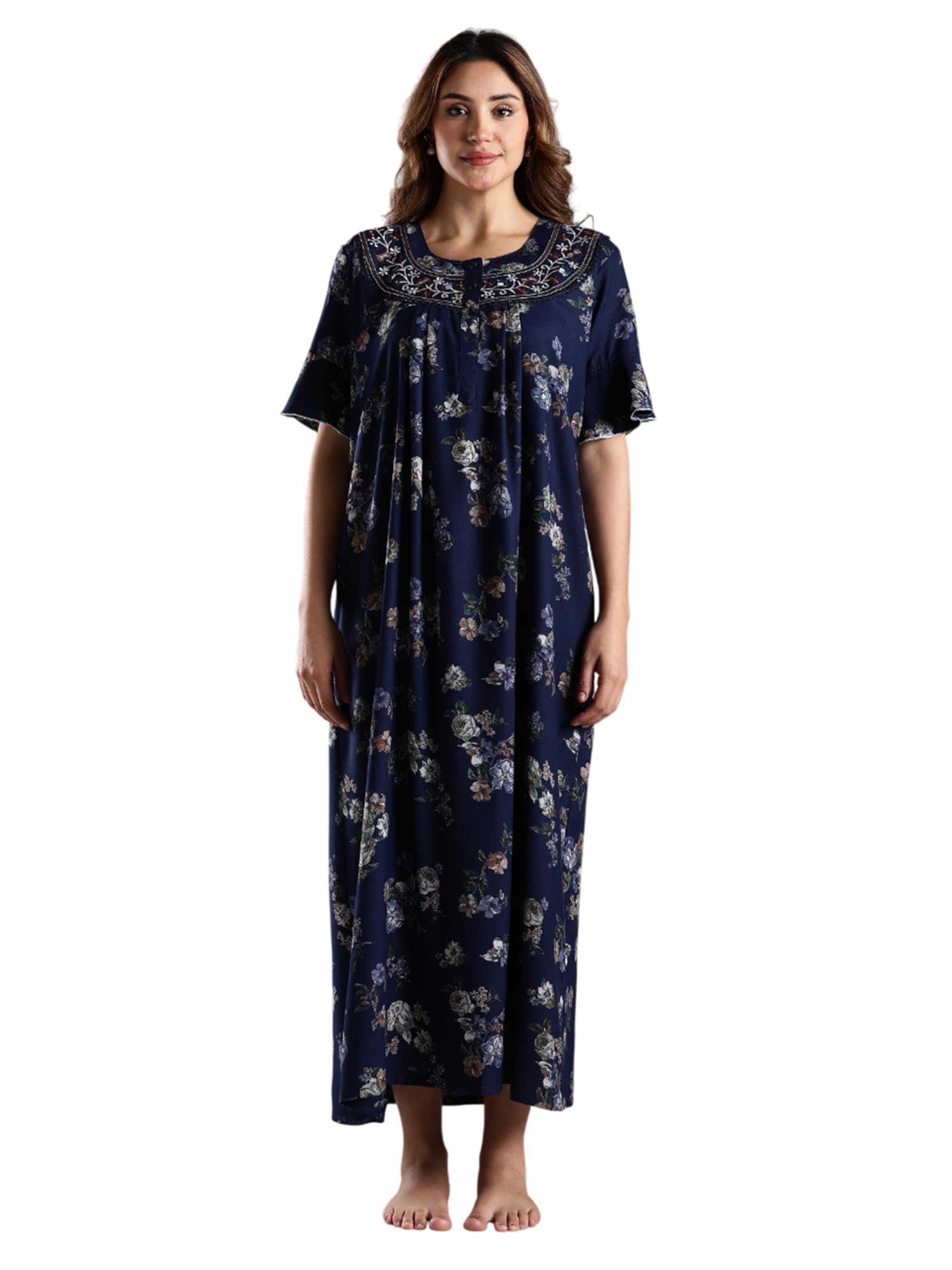 Stylish Alpine Nighty Maxi for Women | Full Length Trendy Nightgown | Premium Nightdress | Nightwear | All Over Print Nighty with Pockets (2899)-image-44