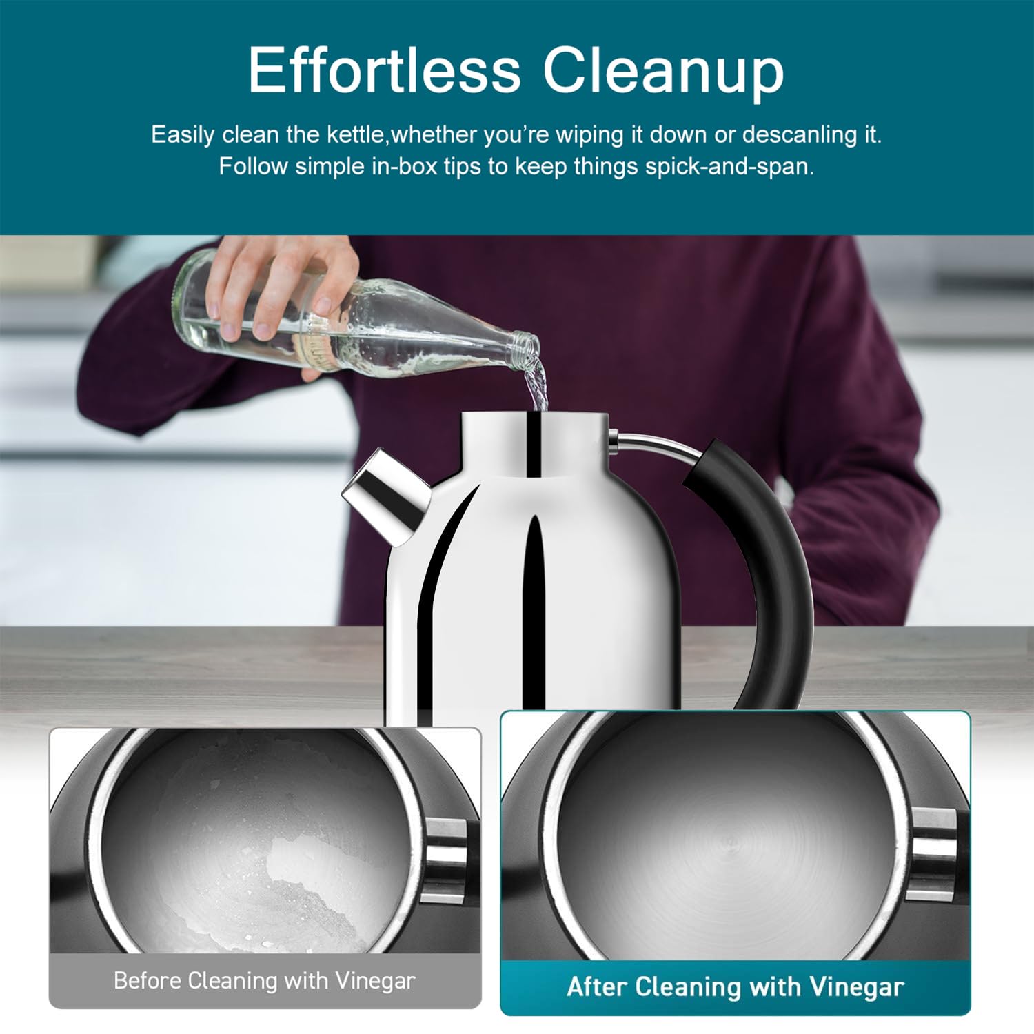 ASCOT Wasserkocher Edelstahl mit 5 variablen Voreinstellungen, Elektrischer Teekessel Kaffee Wasserkocher, 30Mins warm halten, 2200 Watt Schnellheizung, 1.5L