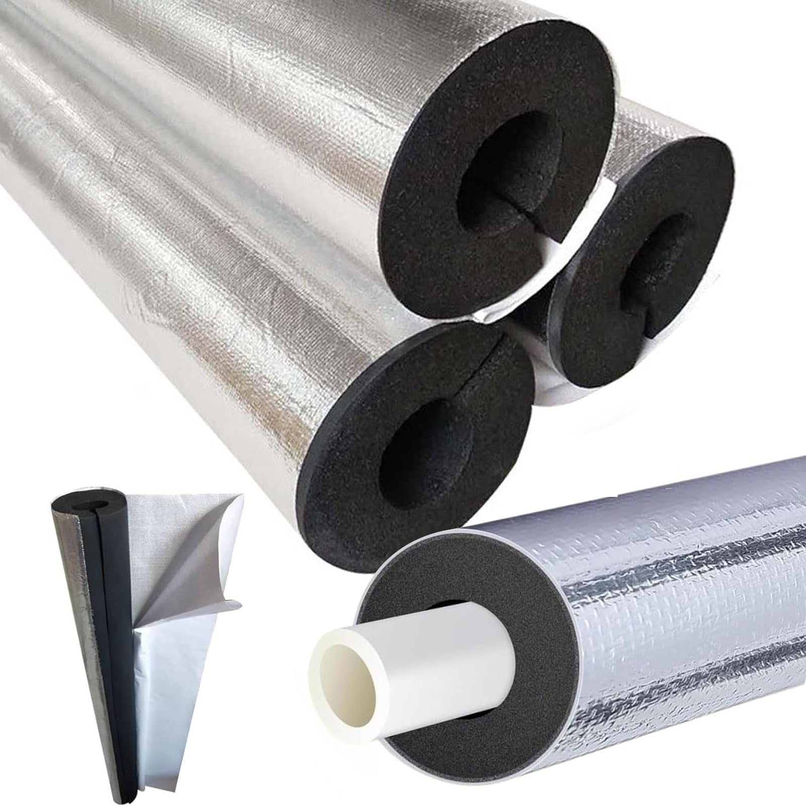 Fundas de Aislamiento Térmico para Tuberías Exteriores Aislante Tubo Espuma Anticongelante Manguera Coquilla Aislante De Papel De Aluminio Autoadhesivo (ID) 219mm x (T) 30mm