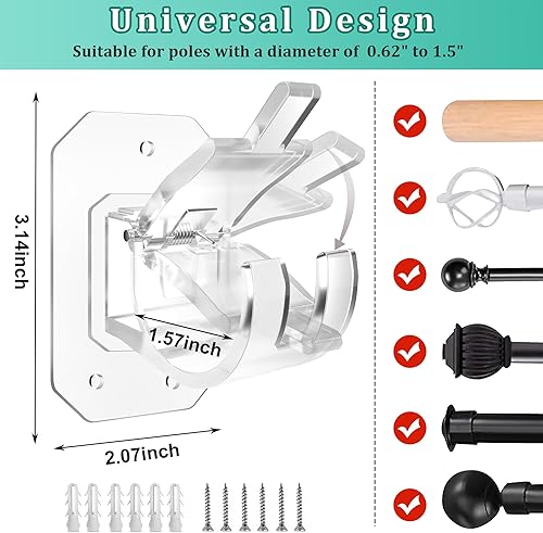 Miniatura 2 de 8 soportes de barra de cortina mejorados, sin taladrar, soportes de barra de cortina autoadhesivos, ganchos de barra de cortina ajustables sin