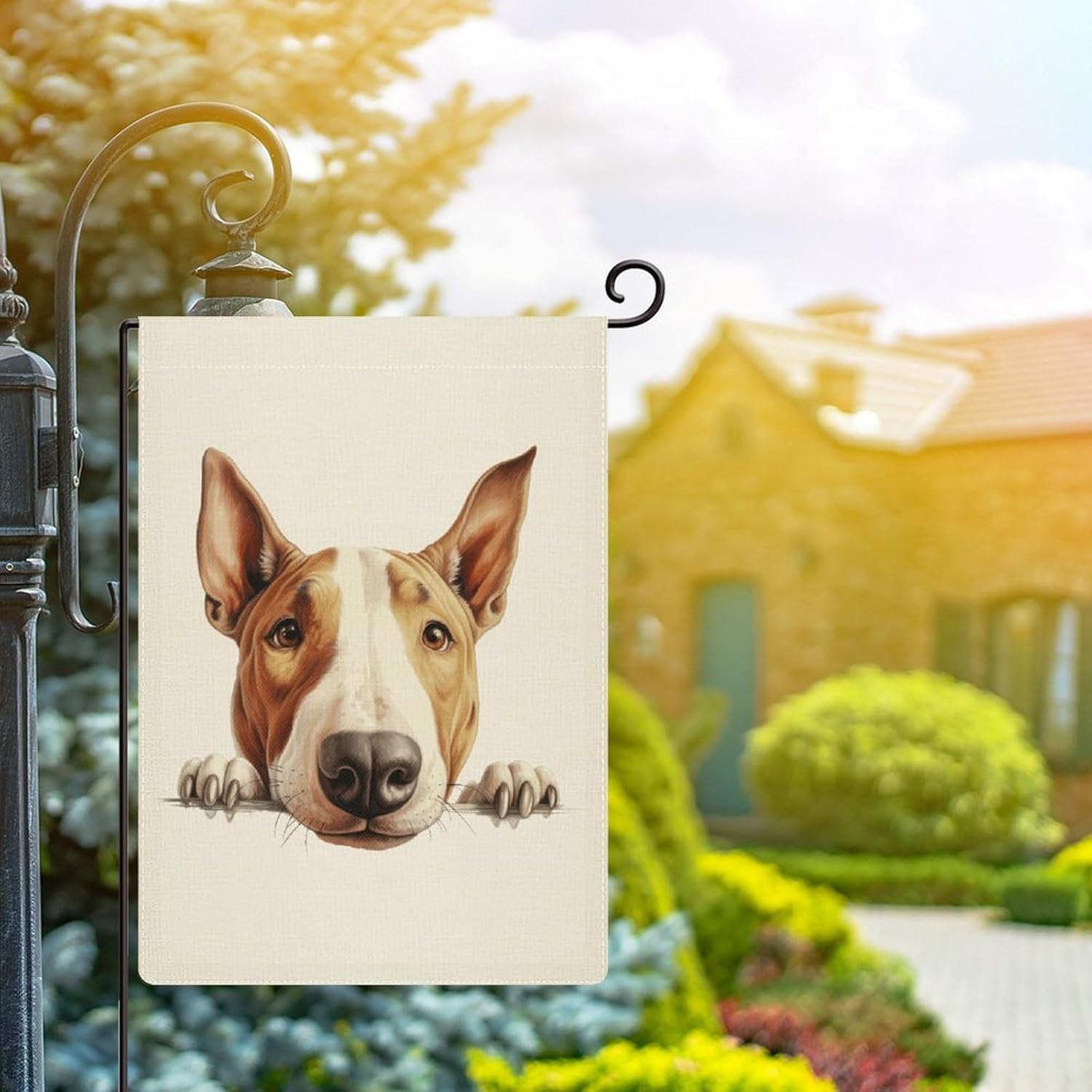 Bull Terrier Garden Flag 28×40 Inch Double Sided Dog Mom Gift Welcome Flag for Outside Yard Decorations Banners Holiday Party Decor Burlap Yard Flag