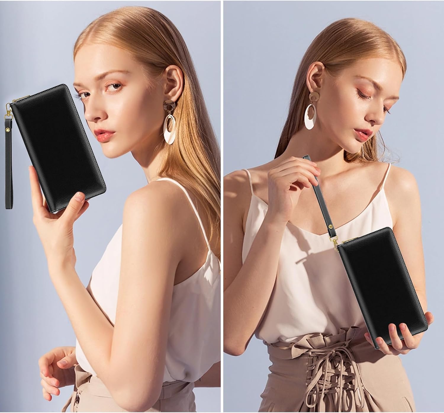 Nipichsha Womens Wallet, RFID Wristlet Wallet for Women, Cute Ladies Purse, Large Credit Card Clutch Purse, Leather Card Holder Wallets with Zipper & Phone Holder, Black - Image 7