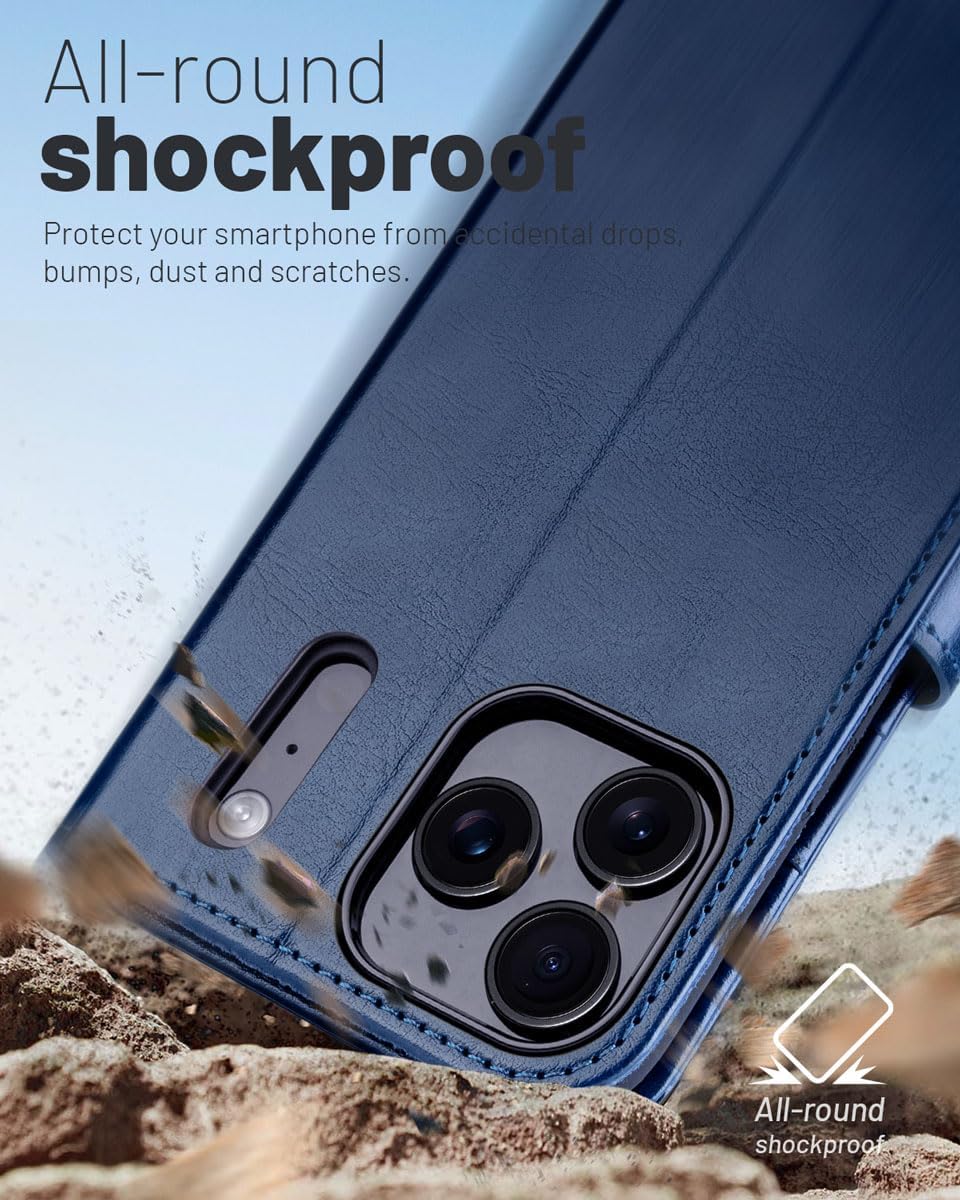 OCASE Compatible with iPhone 17 Pro Wallet Case, PU Leather Flip Folio Case with Card Holders RFID Blocking Kickstand [Shockproof TPU Inner Shell] Phone Cover 6.3 Inch 2025, Blue - Image 6