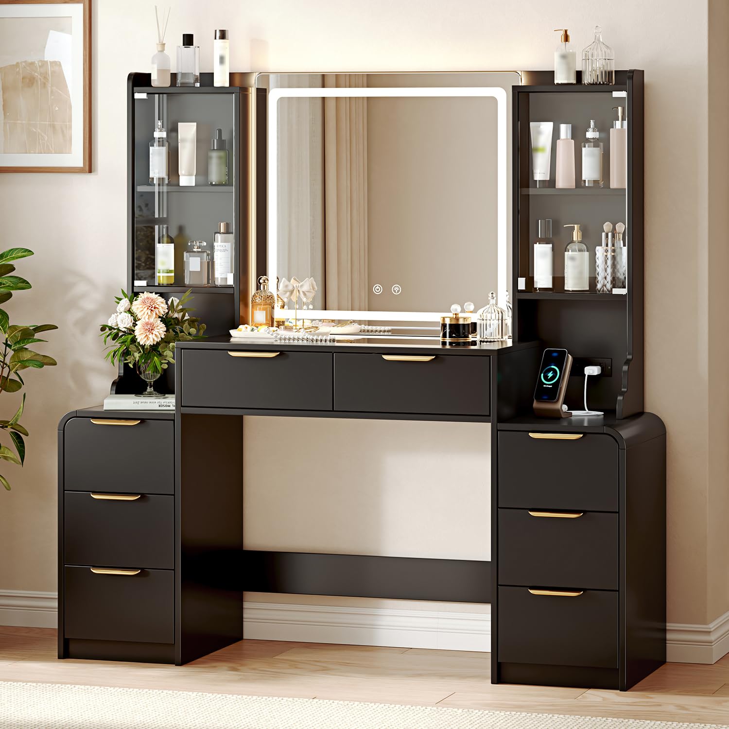 Photo 1 of Ieejdn 55" Makeup Vanity Desk with Lights & Charging Station