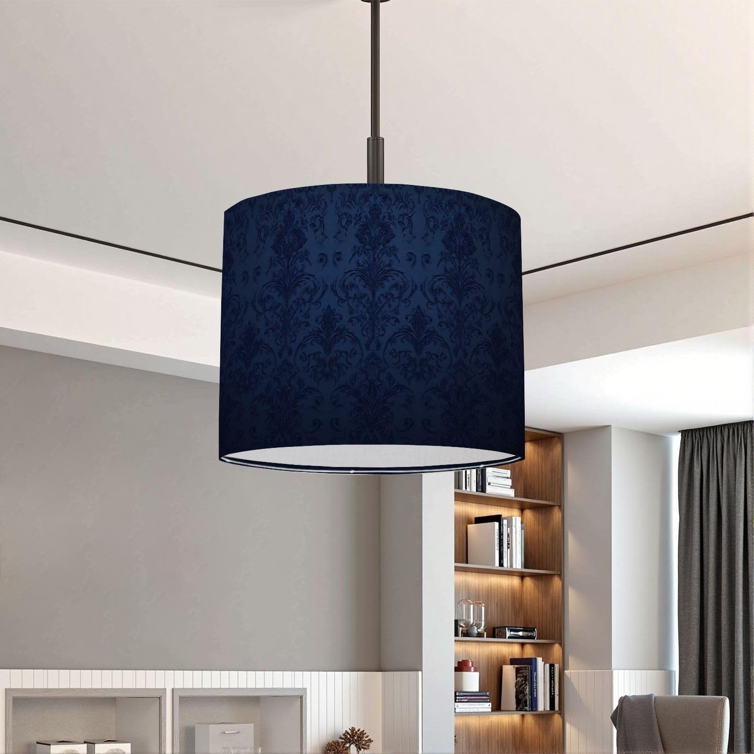 Lampshades Lamp Shades Boho 1 Pack Textured Blue Damsel Removable Peel Stick Damask Floral Light Shade for Table Lamps Floor Lamps Drum Lamp Shades Lampshade Replacement