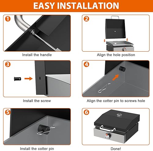 Vista 5 de Cubierta de parrilla para Blackstone de 17 pulgadas Adventure Ready 1832, estación de parrilla plana de parrilla al aire libre con bisagras