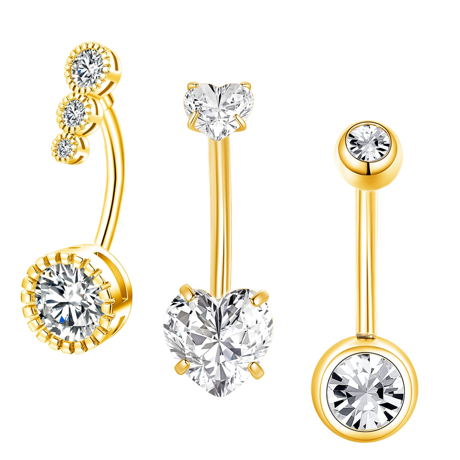 Besyvvin 14G 16mm Piercing Ombligo Acero Quirúrgico Largo Piercing De Ombligo Oro Y Plata Perla y Corazón Cz Brillante Piercing En El Ombligo Joyas Piercing