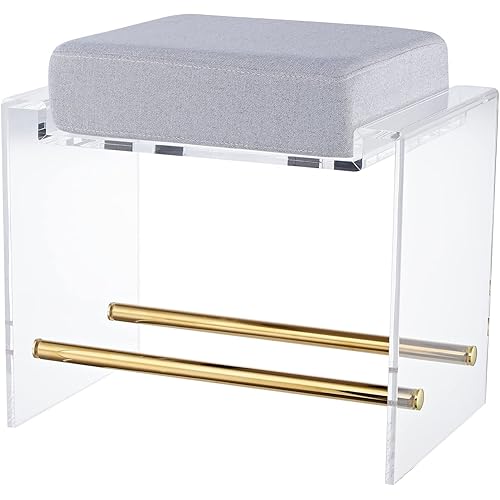 LIKENOW Furniture Acrylic Ottoman,Vanity Stool,Foot Rest Ottoman with Cushion for Living Room Makeup Room,Office,Hotel,Rectangular,Modern,Small,19.5''x13.4''x17.7'' High,15.9 Lbs