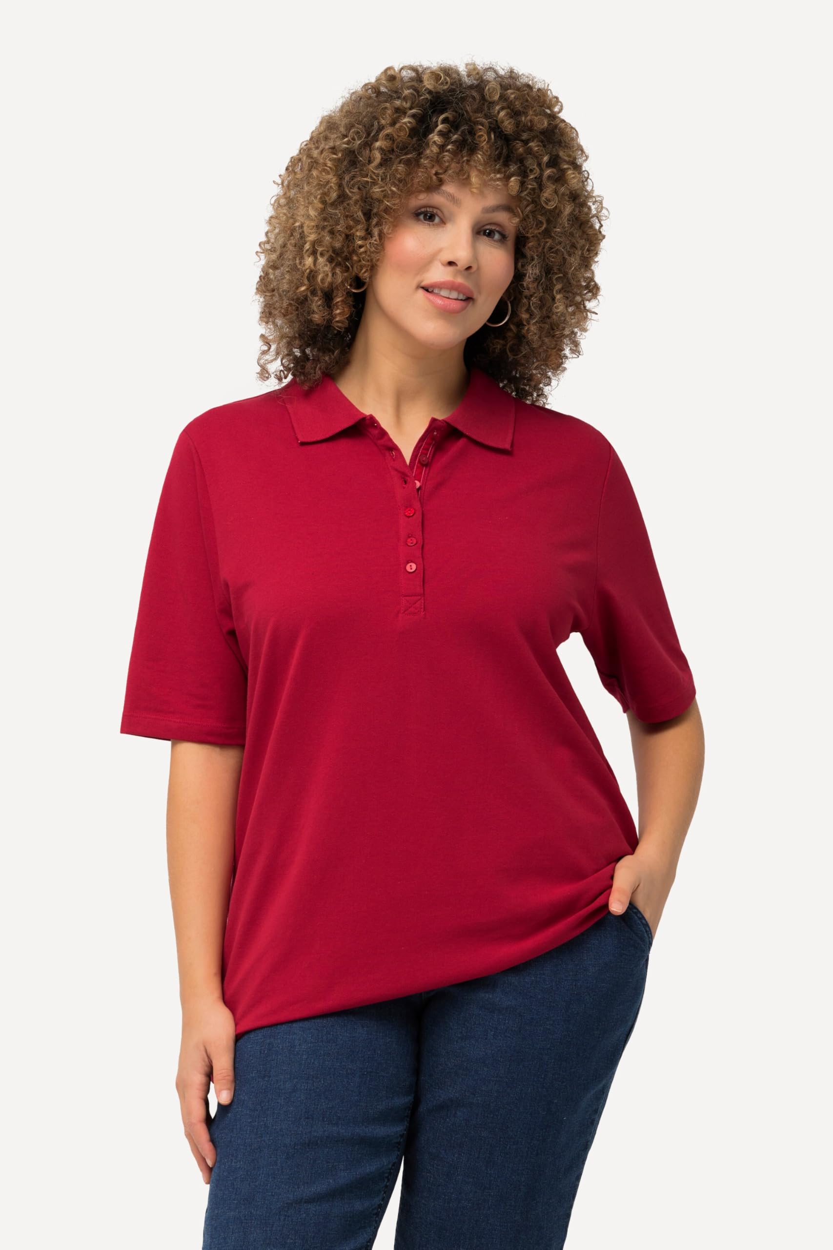 Ulla Popken Poloshirt Piqué Polokragen Samt-Knopfleiste Halbarm