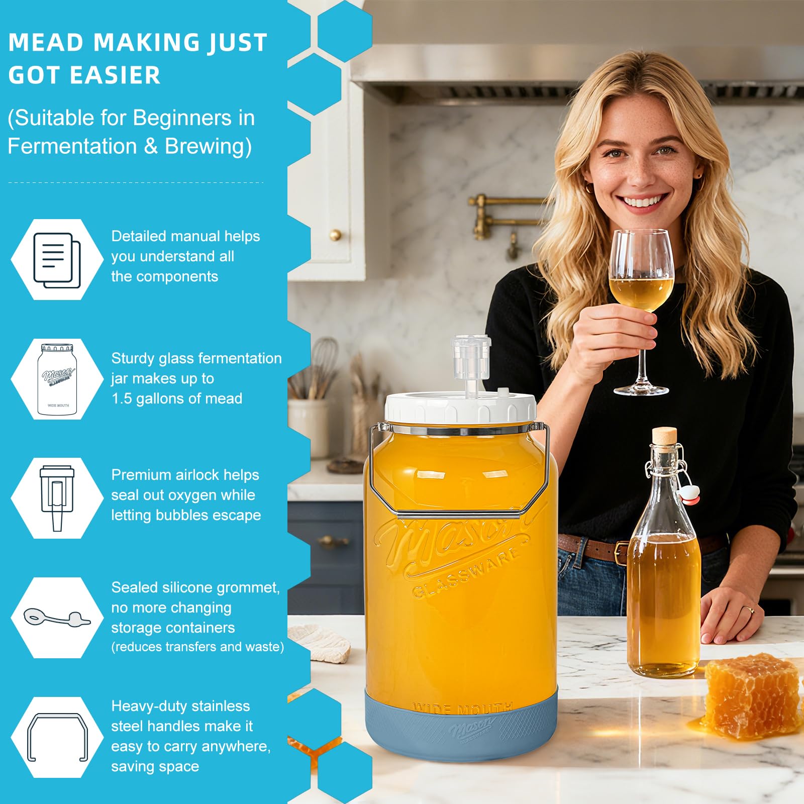 Absovetu Grands bocaux de fermentation avec sas d'air de 5,5 l
