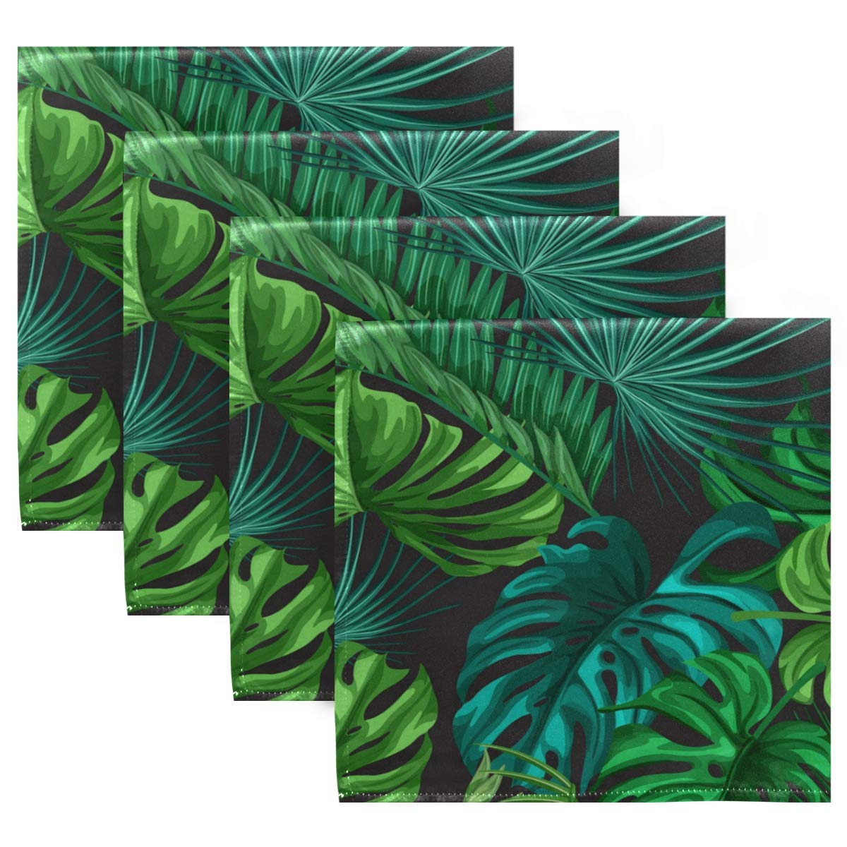 Lot De 6 Serviettes De Table Lavables Motif Feuilles De Palmier Vert - 50x50 Cm Polyester - Décoration Intérieur Extérieur Fête Anniversaire Restaurant - 11