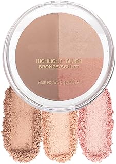 Baked Blush Highlight Bronze Powder 3-in-1 Contour Palette Sculpt Satin Silky Smooth Makeup Palettes Powder (001-Fair)