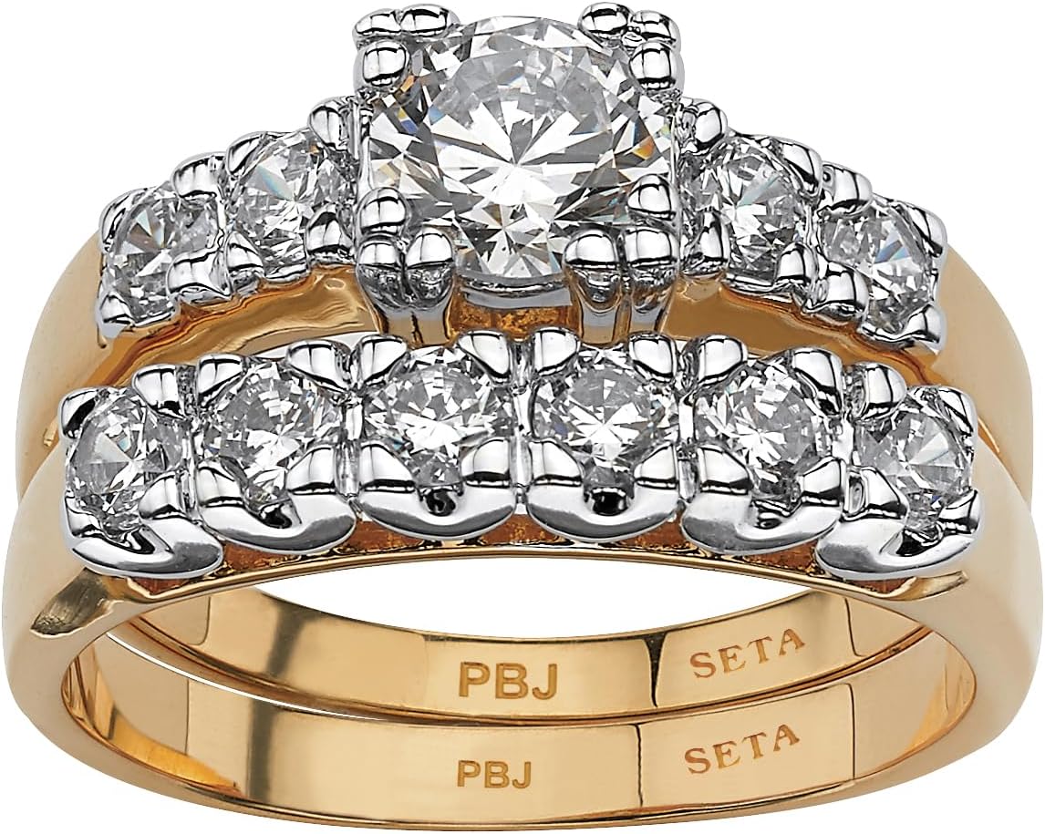 PalmBeach Yellow Gold-Plated Round Cubic Zirconia Two Tone Bridal Ring Set Sizes 5-10