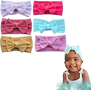 أربطة رأس للبنات البيبي من كيه_ريا (أحمر وأزرق ووردي وكريمي وأصفر وبرتقالي)، 1 قطعة (عبوة 6 قطع)