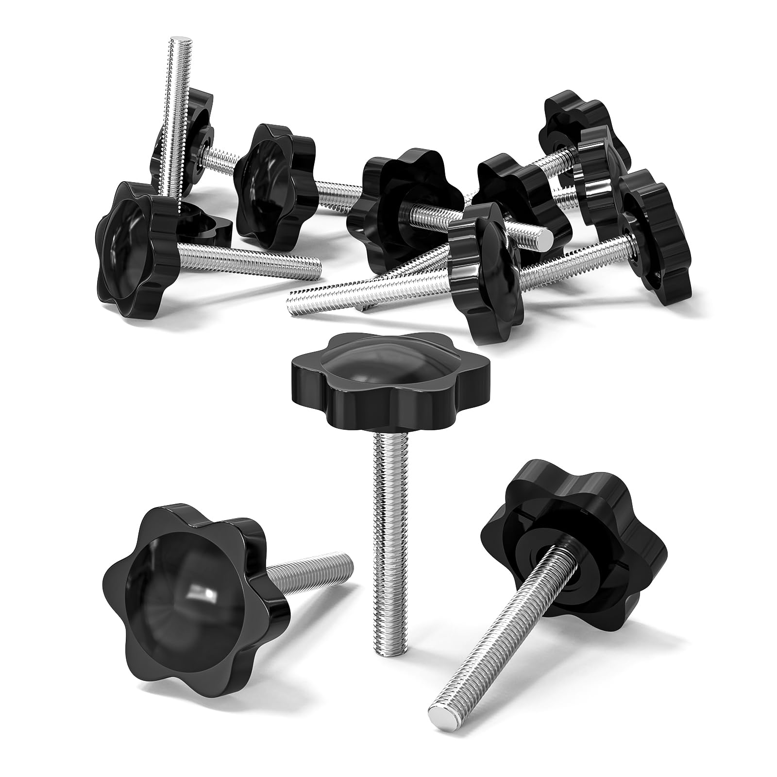 10 Pcs M6 Screws, M6 x 35mm Thread Star Knobs, Thumb Screws, Plastic Hex Shaped Clamping Knob Handle Hand Tightening Screw Knob for Umbrella Base Replacement