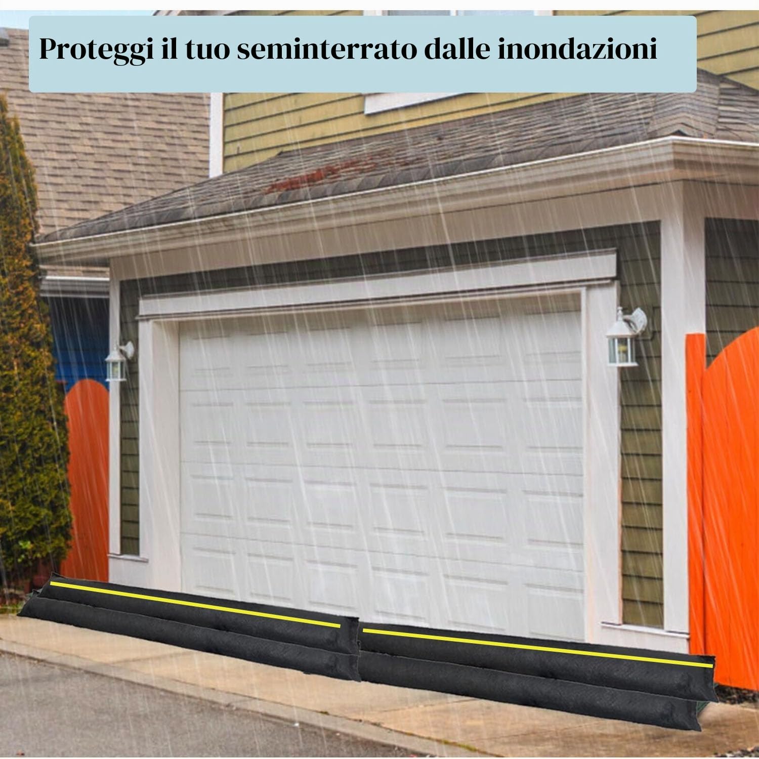 2PCS Barriera contro gli allagamenti, si attiva con l’acqua Con nastro riflettente 20x150CM