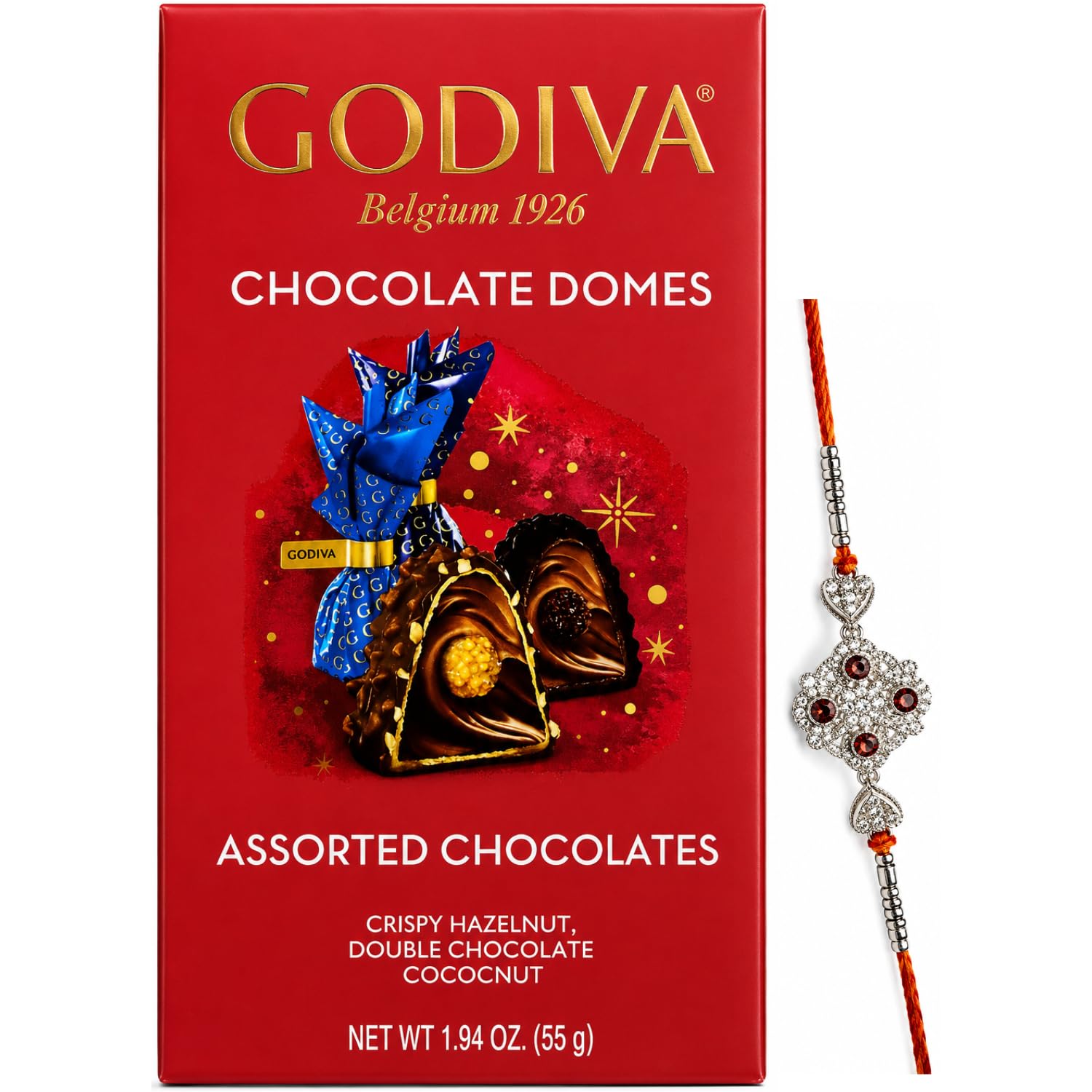 GODIVA - Chocolate Domes Assorted Belgian Chocolates (55g) By COUGAR | FREE Rakhi Included | Premium Assorted Chocolate Gift Box | Crispy Hazelnut, Double Chocolate & Coconut – (IMPORTED)-image-14