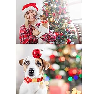 UP URARA PUP Dog Collar with Bow Tie, Christmas Comfortable Cotton Dog Bowtie Collar, Snowman Collar for Medium Girl Boy Dog, Durable Metal Buckle Red Dog Collar Bowtie, M, Winter