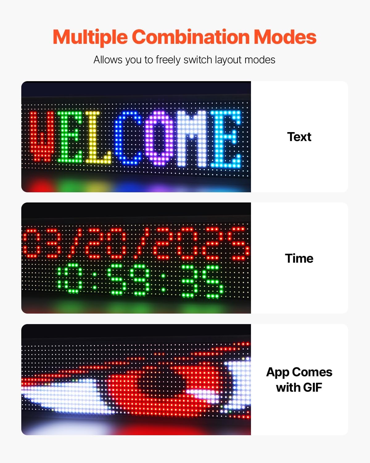 VEVOR Programmable LED Sign, P10 Full Color Flexible Digital Scrolling Panel, DIY Custom Text Pattern GIF Display Board, Bluetooth APP Control Message Shop Sign for Store Business Advertising (40x8 in)