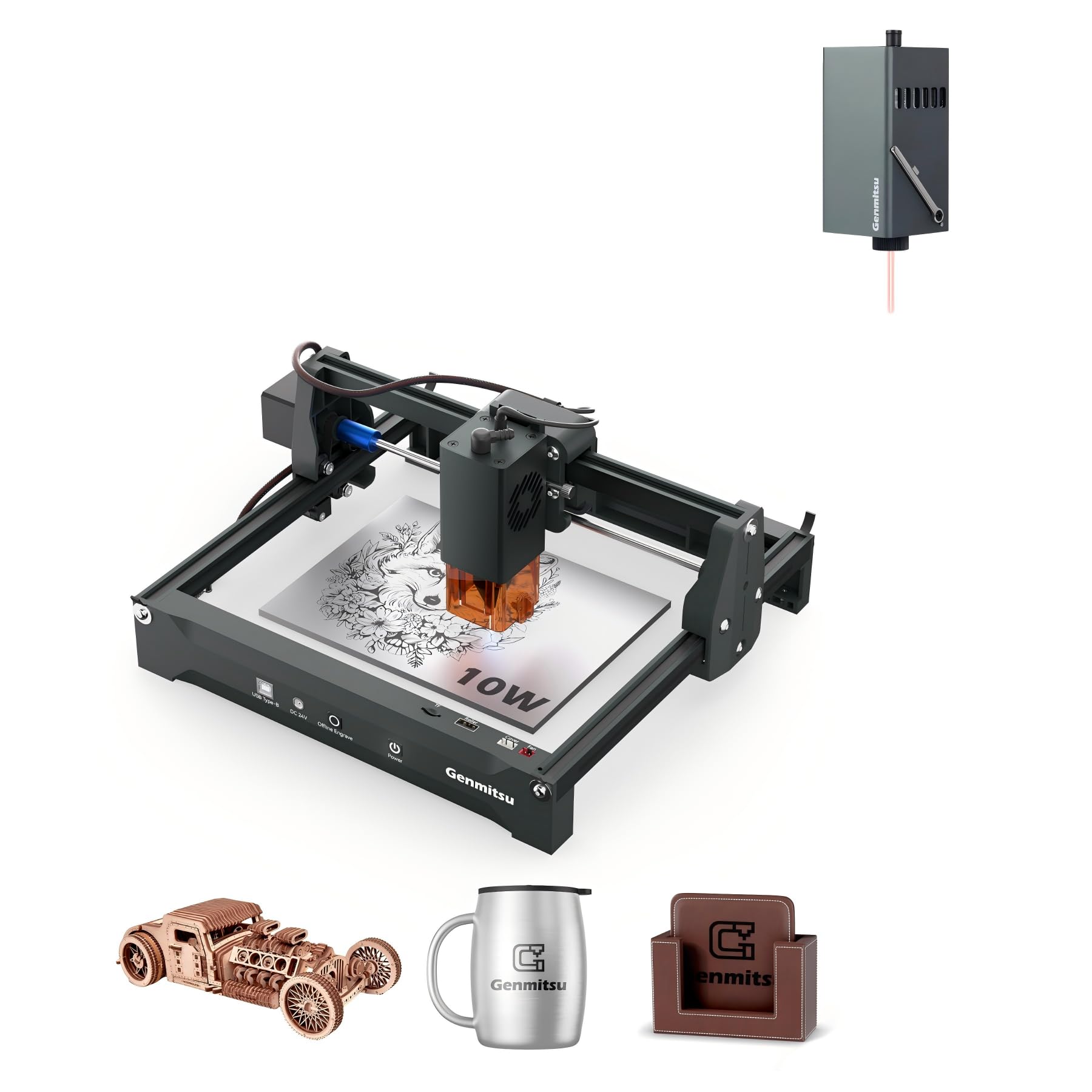 Genmitsu Lasergraviermaschine Kortek 10 W+ 1064 nm Infrarot-Lasermodul, mit 0,01 mm Gravurgenauigkeit, für Metall, Acryl, Hartplastik, DIY-Projekte, Klasse 1