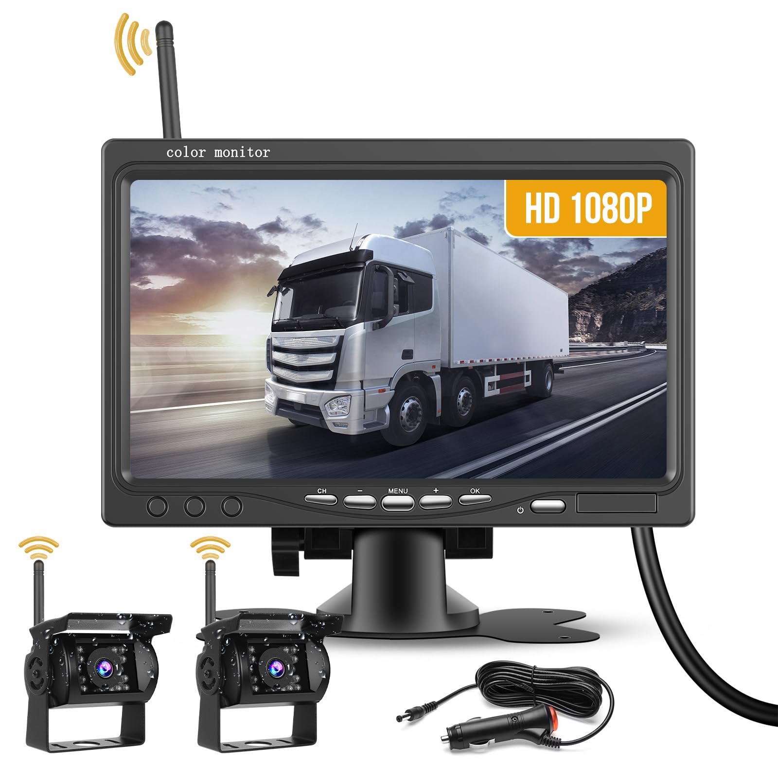 Hikity Kit Telecamera Posteriore 7 Pollici Wireless con IP68 impermeabile Visione Notturna 2 Telecamera Posteriore, Telecamera per BSD Auto Kit Per Auto Minivan Camper Bus Van Camion 12V-36V