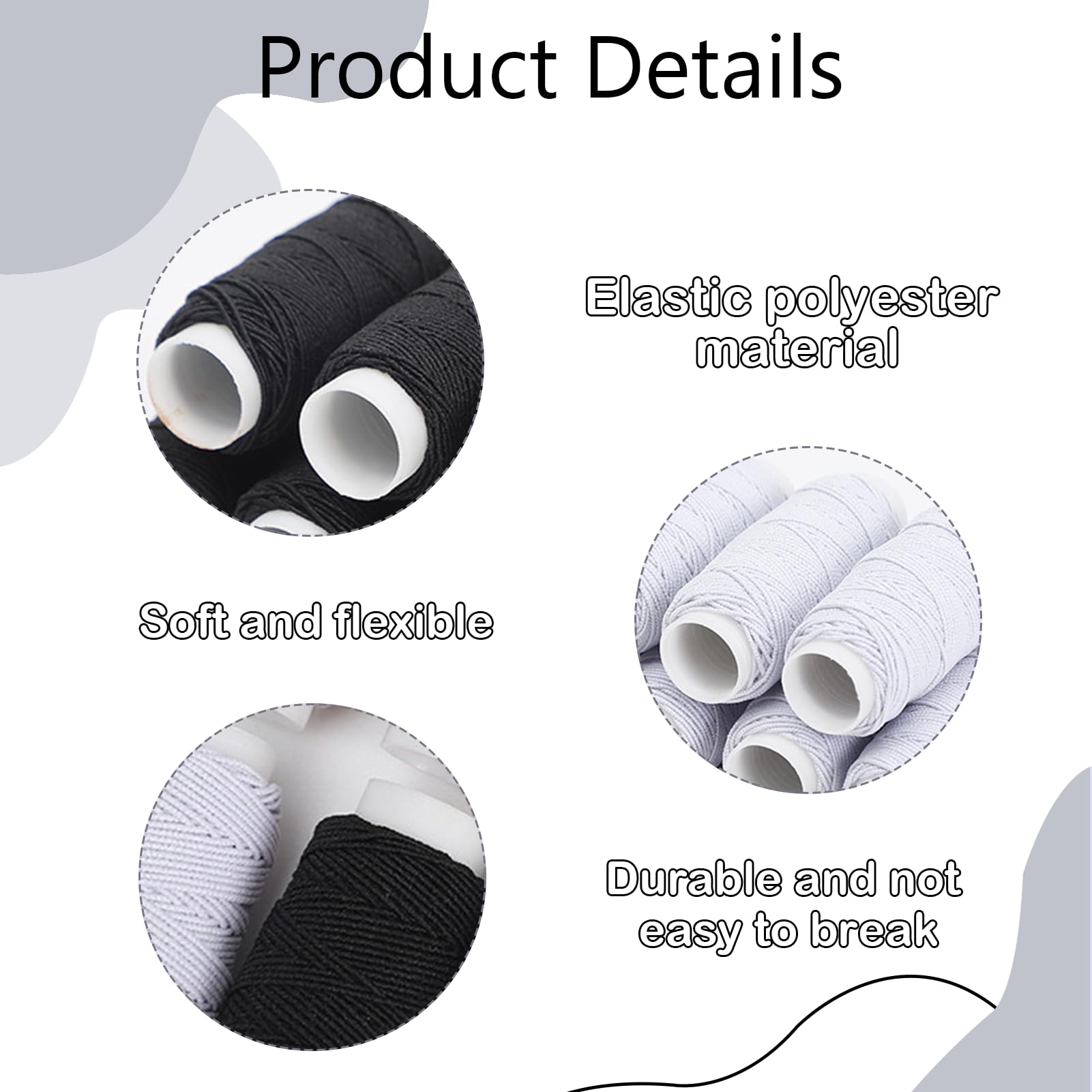 Fil élastique à Coudre – 4 Rouleaux Noir Et Blanc Pour Bracelets, Colliers Et Costumes
