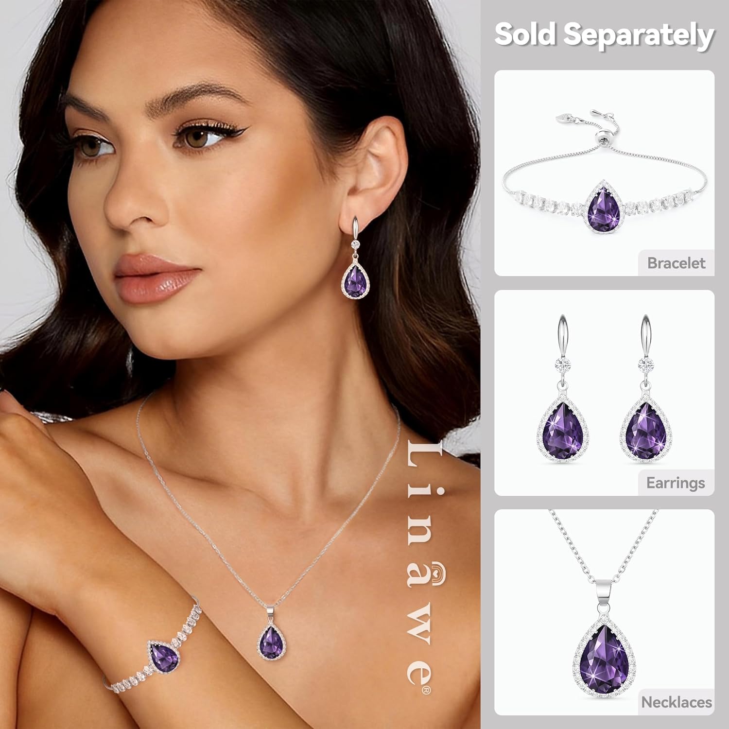 Linawe Imitation Diamond Dangle Earrings for Women Trendy, Rhinestone Drop Chandelier Earrings, Teardrop Crystal Cubic Zirconia Wedding Jewelry Set, 14K Gold/Rose Gold/Silver Tone - Image 3