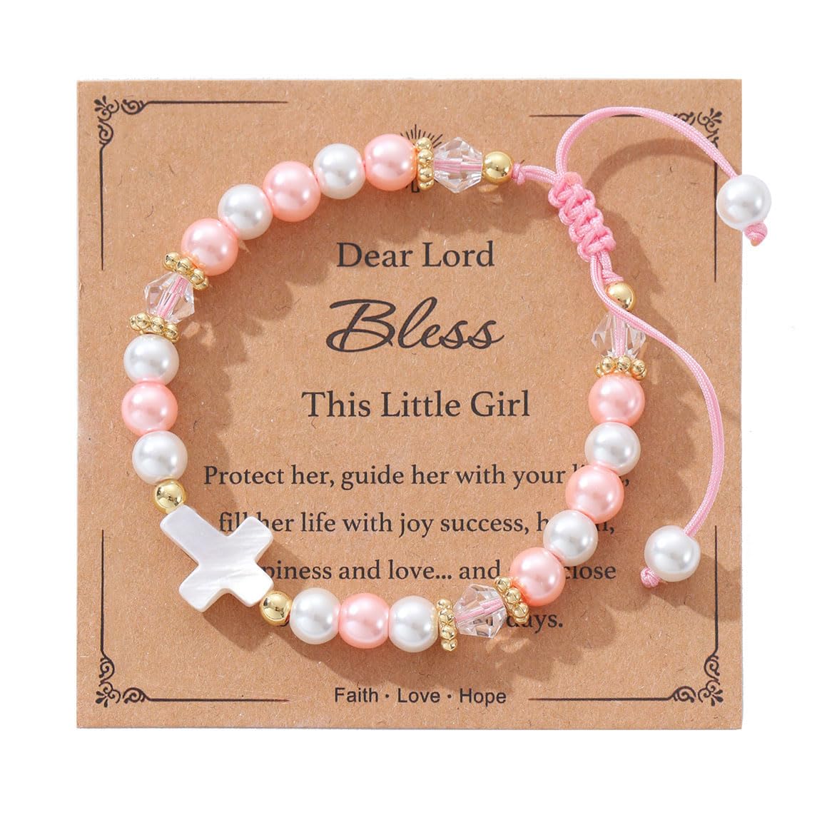 Cross Pearl Bracelet, First Communion Gifts, Baptism, Easter Gifts for Teen Girls, Faith Christian Religious Bracelet for Girls