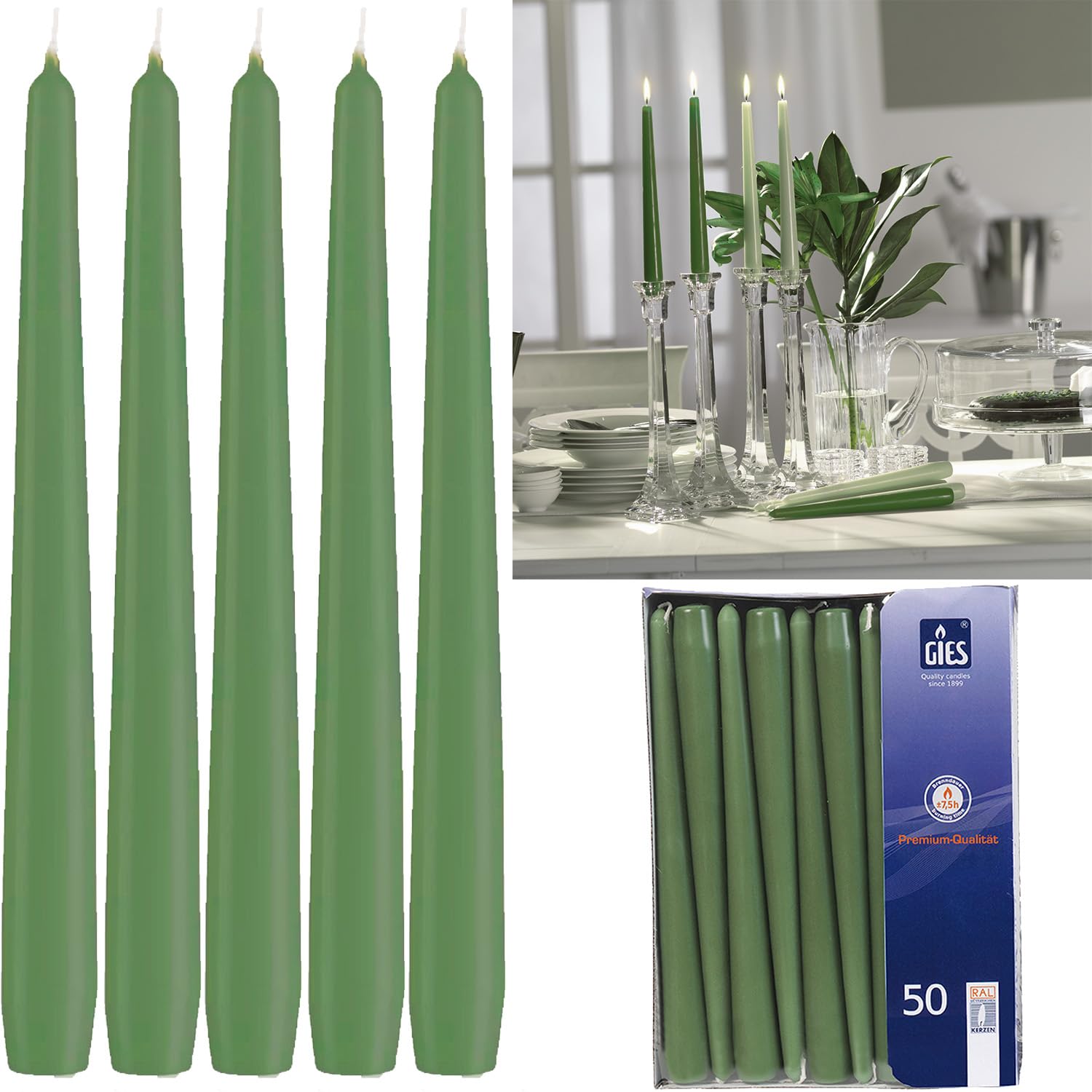 20 Candele Per Albero Di Natale In Cera - Oro, 95x12.5mm, Combustione 1.5h, Senza Fumo, Made In EU - Foto 3