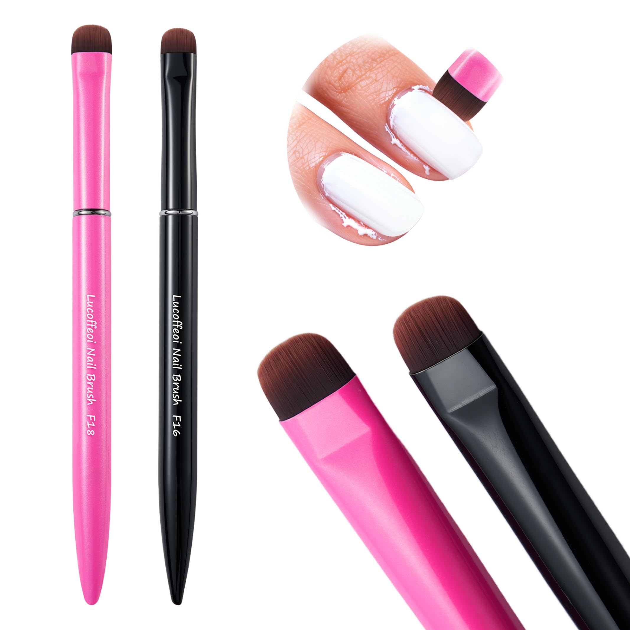 French Tip Brush - 2Pc Nail Art for Builder Gel & Polygel Pink(F18) & Black(F16)