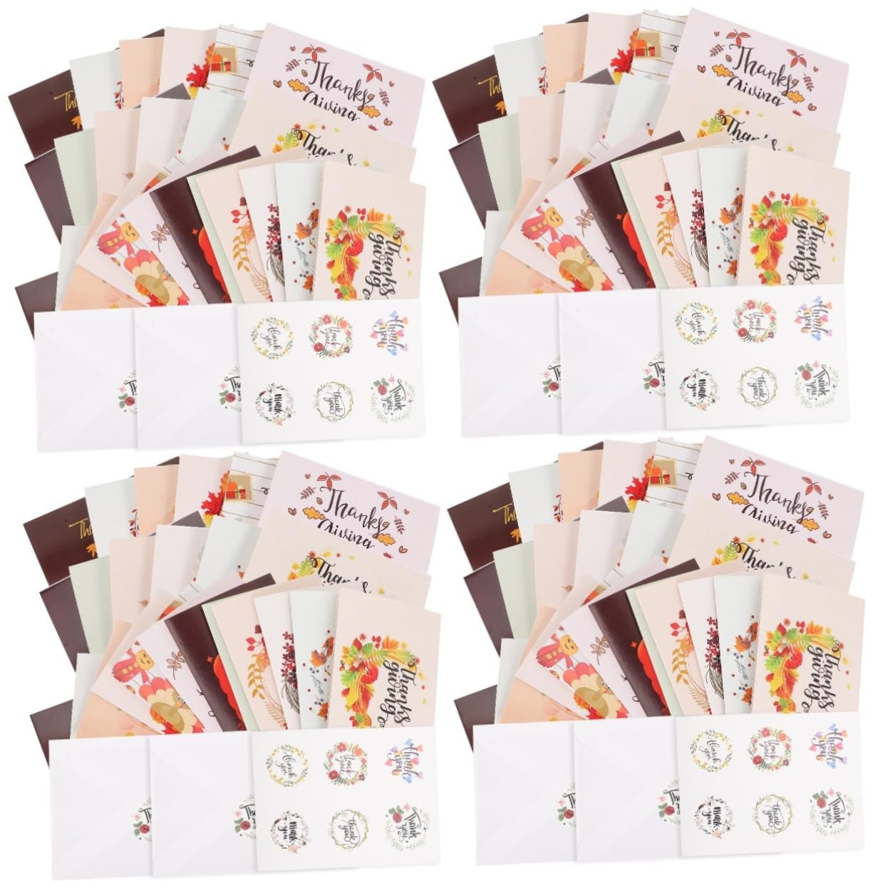 Tofficu 48juegos Tarjetas De Agradecimiento De Acción De Gracias Sobres y Stickers Para Sellar Diseño Creativo y Múltiples Patrones Para Celebraciones y Fiestas