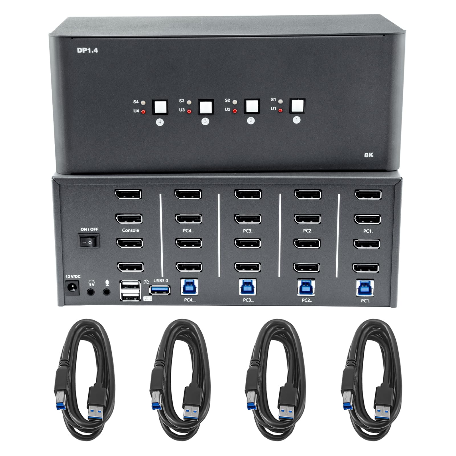 KVM Switch 4 Monitors 4 Computers, 8k Displayport Switch with USB 3.0, Jack, 4 Computers Share a Set of Keyboard, Mouse, Support Windows/Mac/Linux (Quad Monitor)-image-46