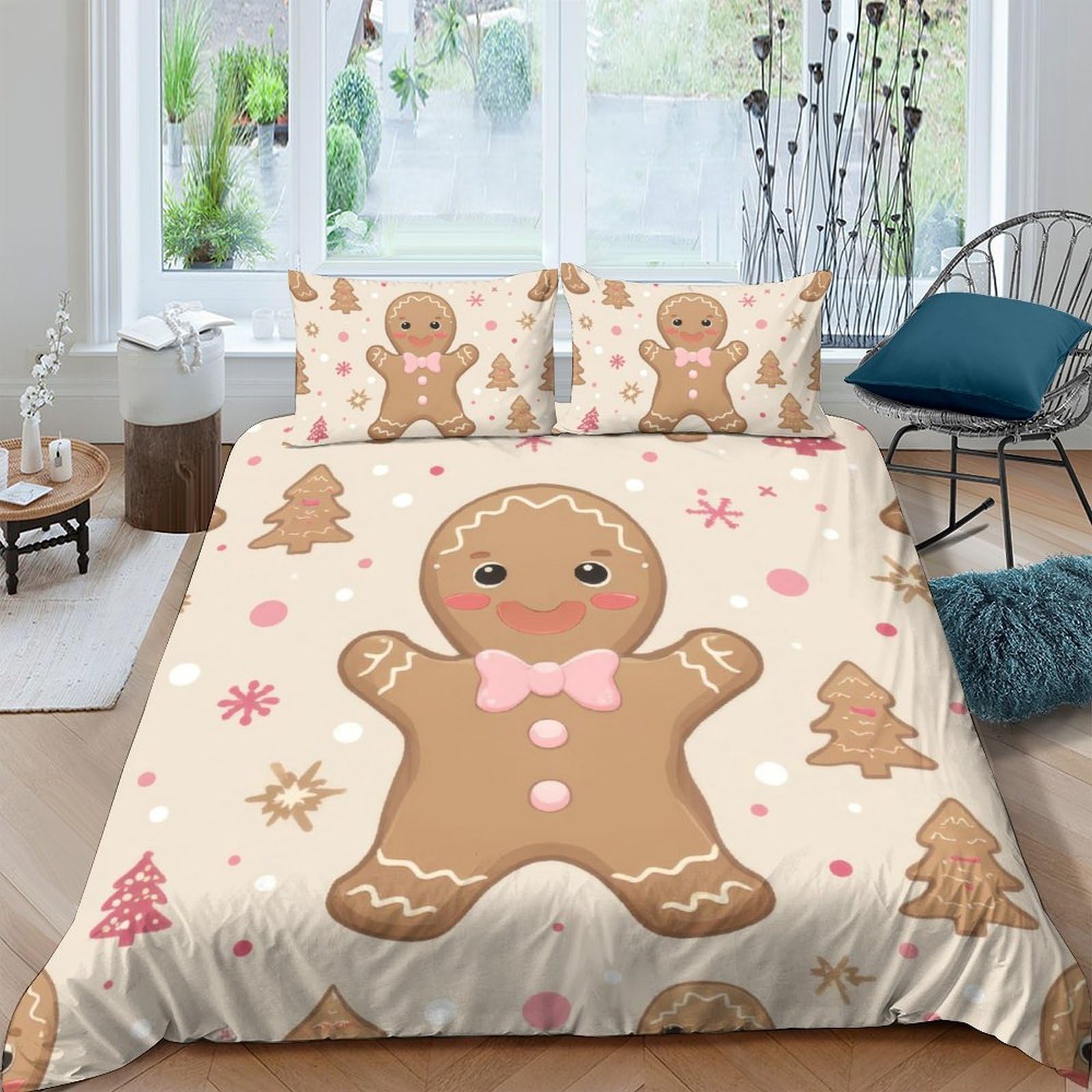 Ctjqhvkz Style-7 3D Printed Gingerbread Cookie Fitted Sheet Microfiber Soft Anti-Slip Christmas Bed Cover For Bedroom Guest Room Decor Single（135X200cm）