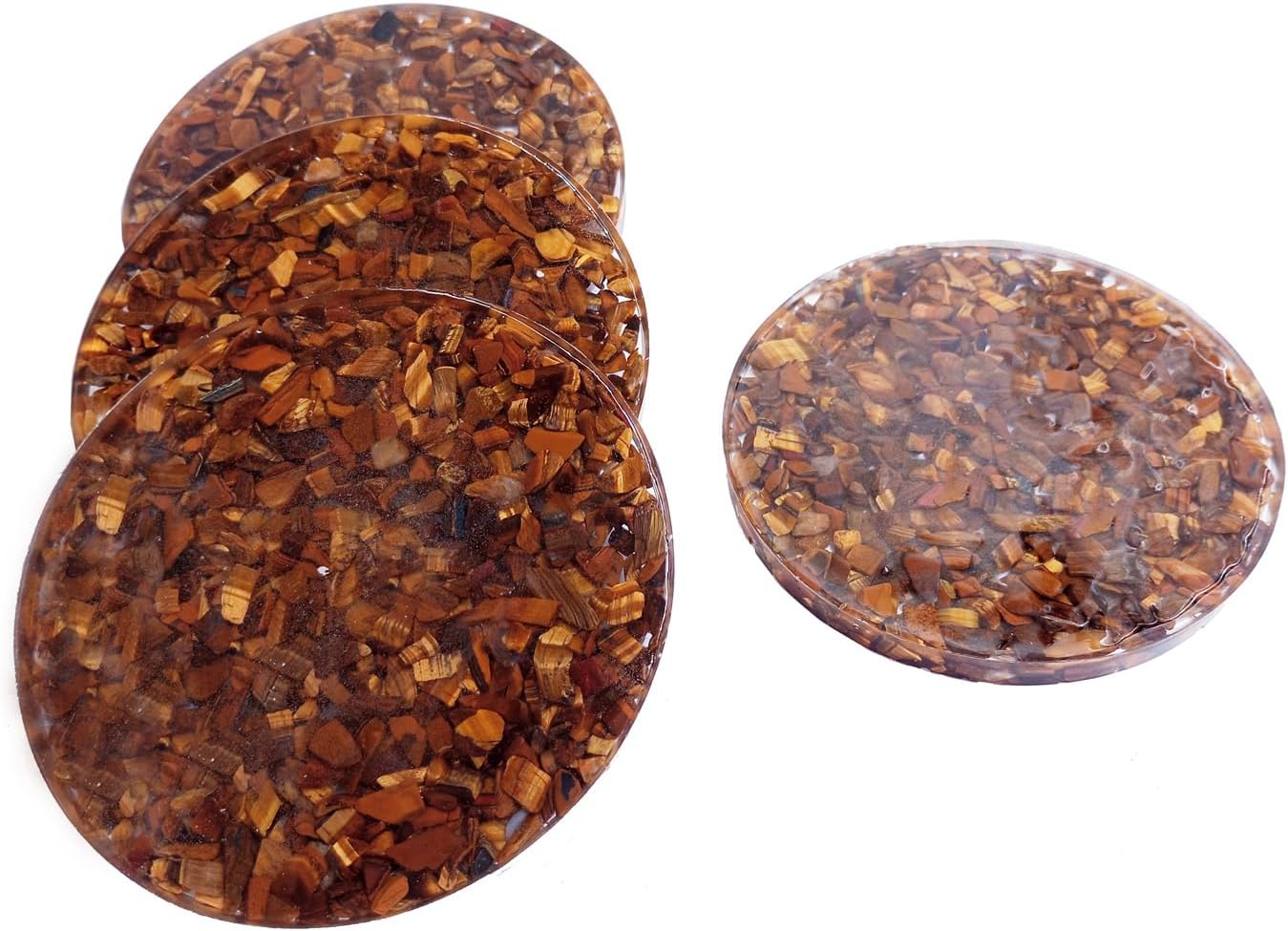 eshoppee 天然メノウ 半貴石 タイガーアイストーンチップコースター 4個セット テーブルウェア用 装飾用 カップマット ダイ