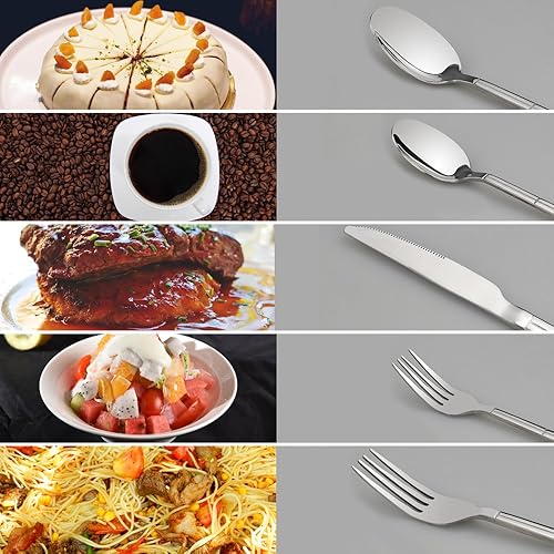 Miniatura 7 de Lesbin Cucharacubiertos de tenedor de cuchillo de acero inoxidable de 80 piezas, servicio para 16