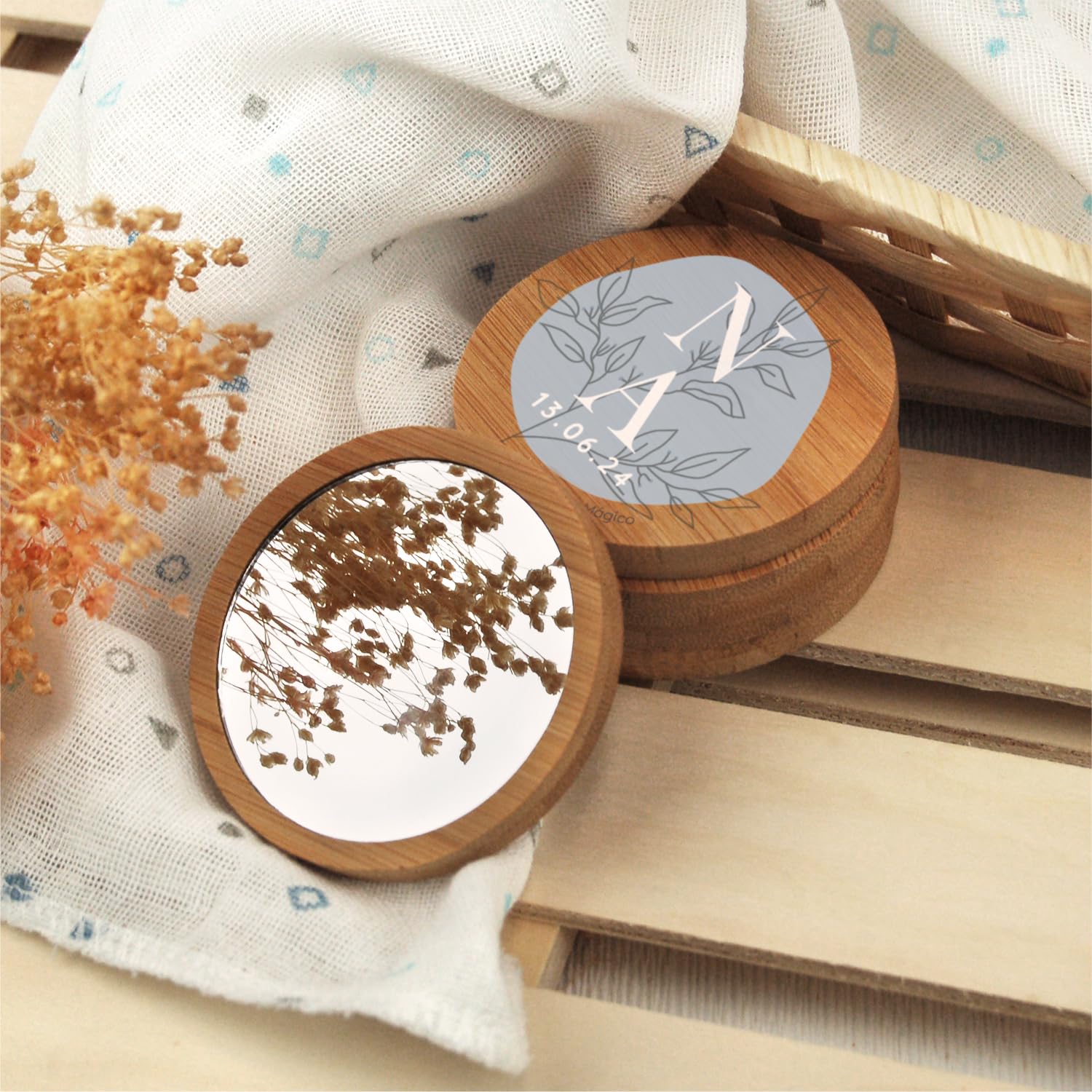 Pack de Espejos Personalizados de Bambú | Impresión UV a Todo Color | 42 Diseños Únicos | Eco-Friendly | 4 Opciones de Pack (5, 10, 20, 30 uds) | Espejo 1X Nature Personalizado. (Pack 20 ud)