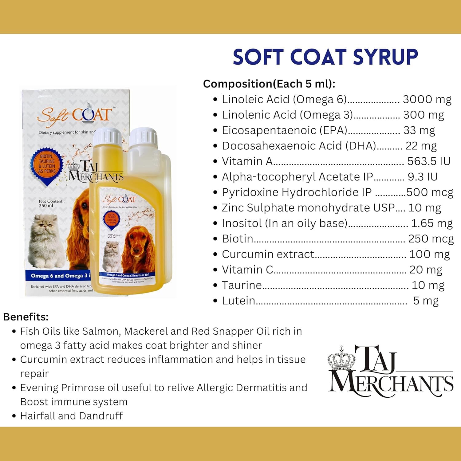 (OG) TM Presents Soft Coat Supplement for Dogs and Cats||Omega 3 Enriched||200 mL 1