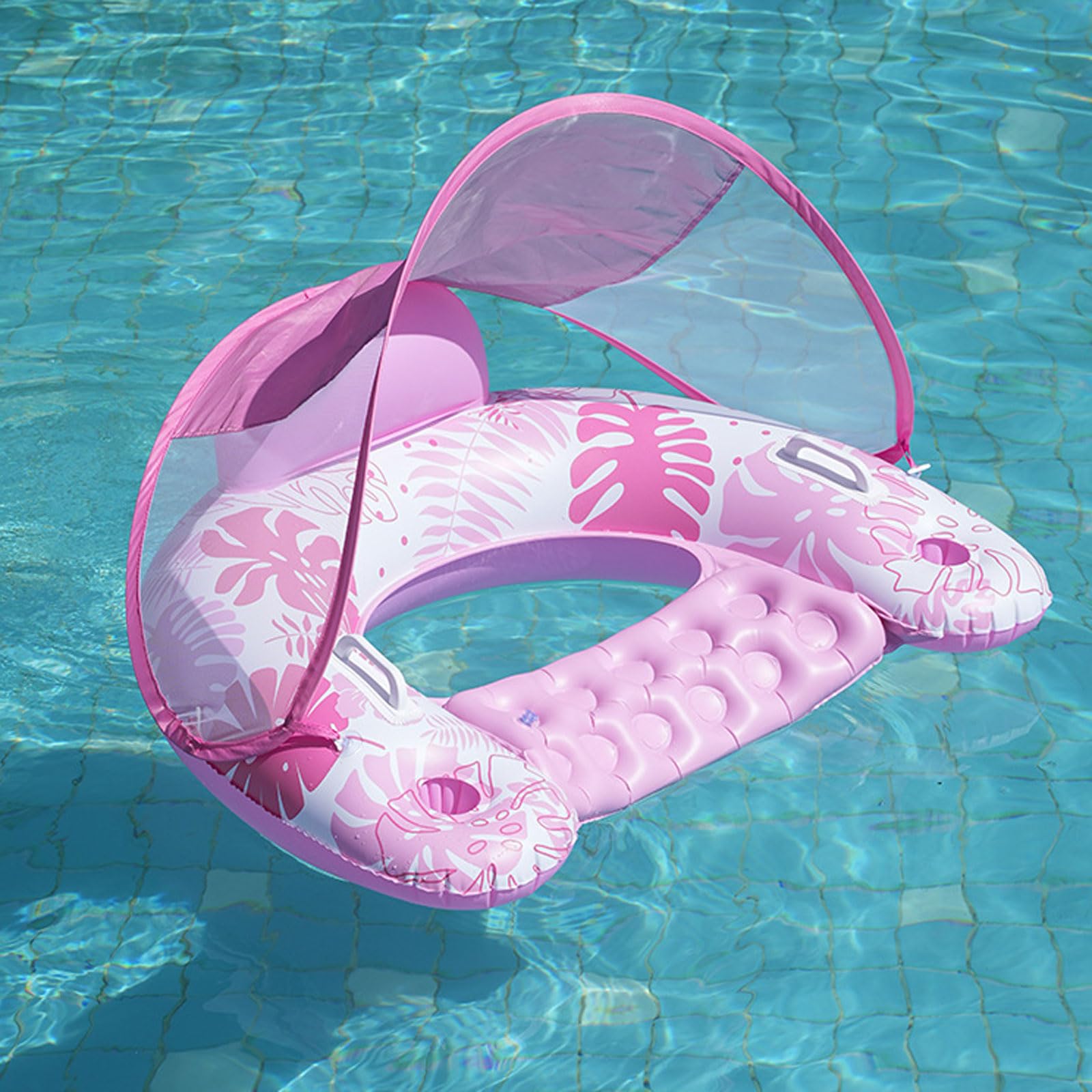 Bouée Piscine Adulte,Matelas Piscine Gonflable avec Ajustable Auvent,Fauteuil Gonflable Piscine avec Porte-Gobelet et Dossier,Portable Hamac à Eau Multicolore,pour Summer Party Plage