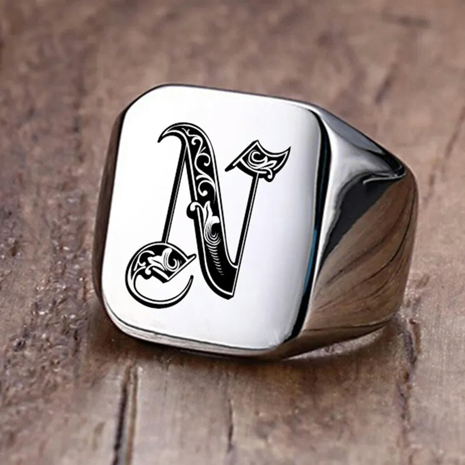 Anillo de sello con iniciales para hombre, 18mm, sello pesado voluminoso, letras masculinas de acero inoxidable, joyería personalizada, regalo para él