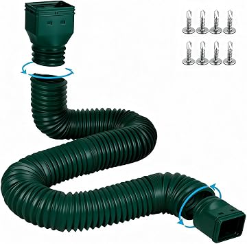 plusgutter 16.5ft Long Gutter Downspout Extensions Flexible, 4" Diameter Drain Downspout Extender, Down Spout Drain Extender for Rainwater Drainage, Extendable from 3.4ft to 16.5ft1Pack Green