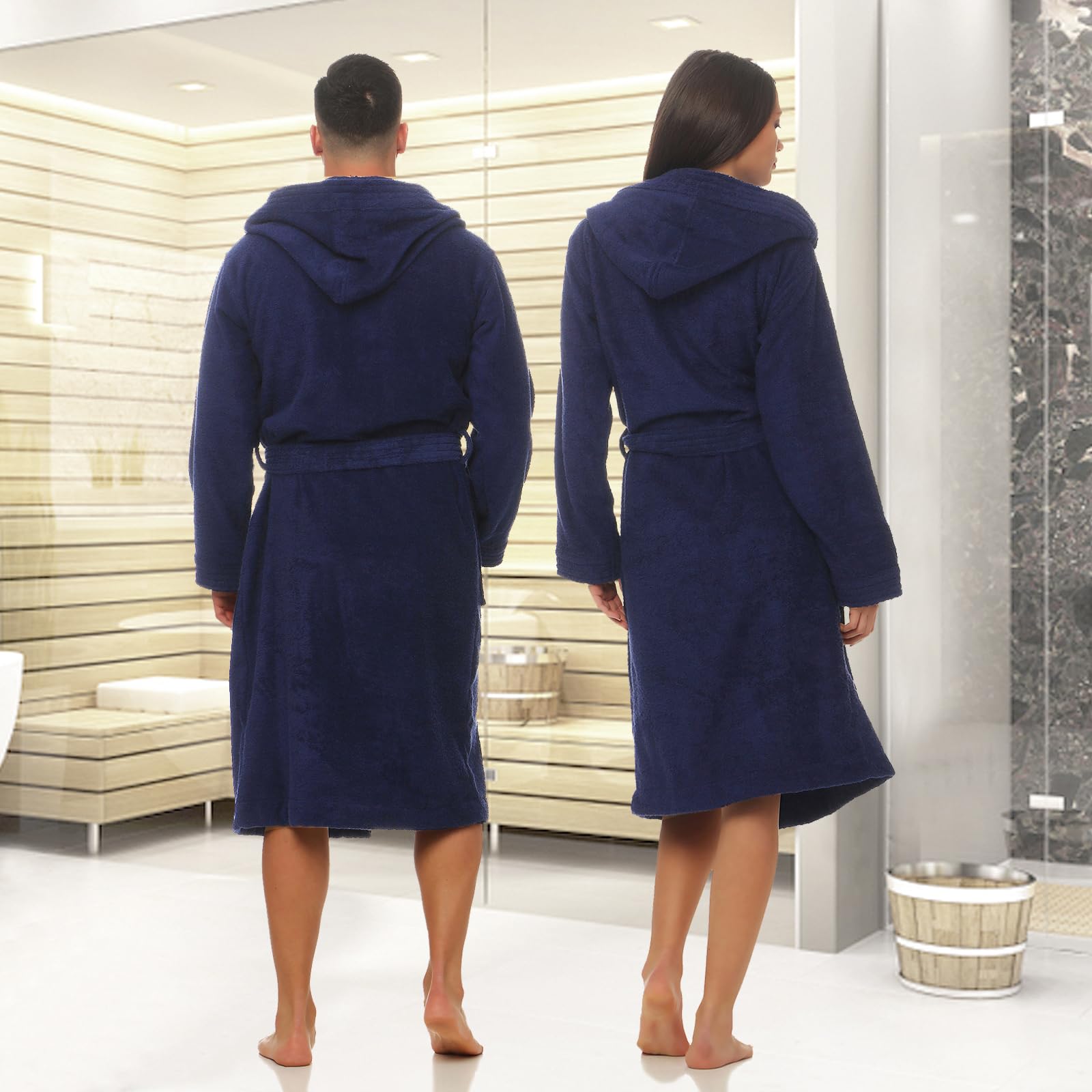 Class Home Collection Bademantel Damen & Herren mit Kapuze – 100% Baumwolle Frottee, weich & saugfähig – OEKO-TEX zertifiziert