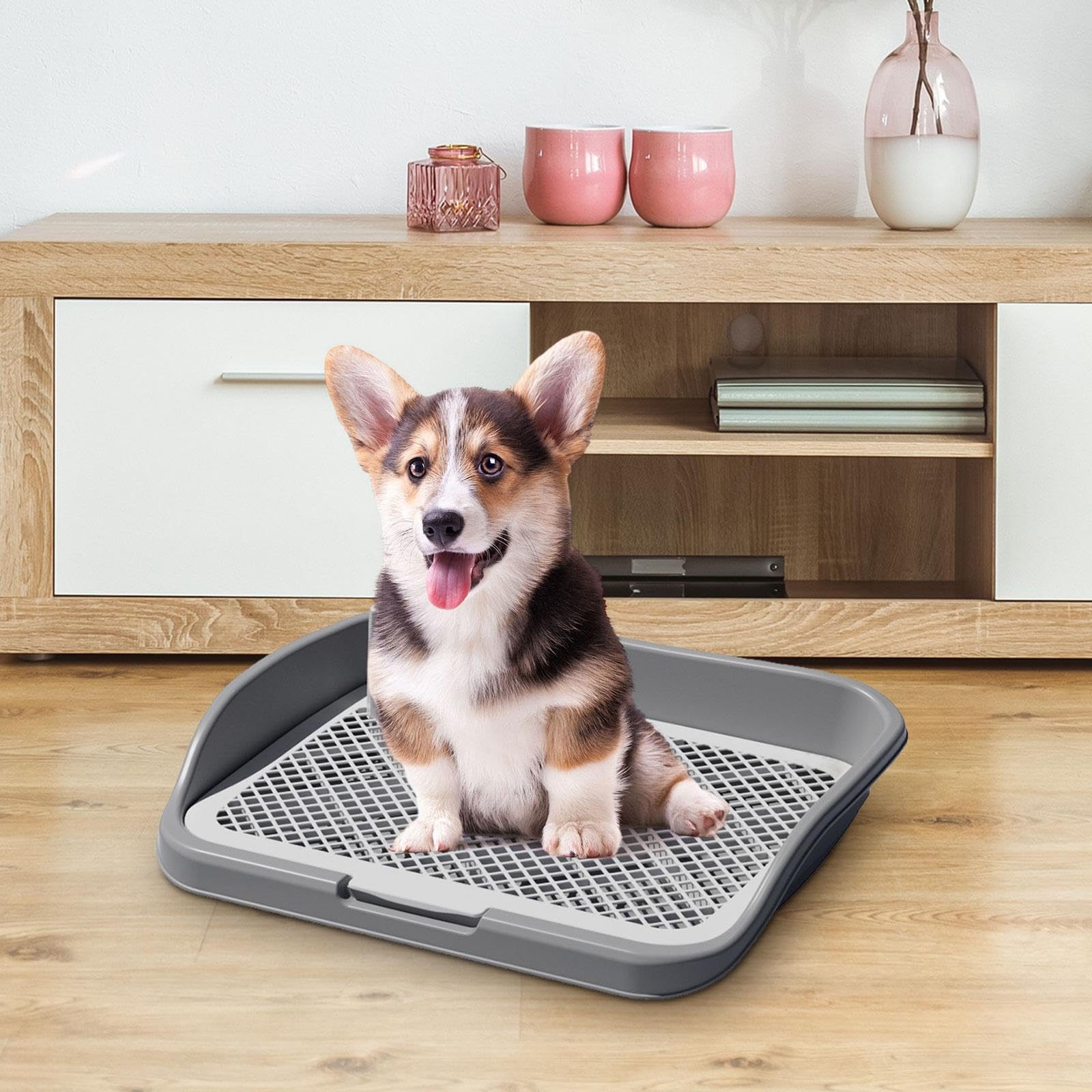 Sharplace Support de Pipi de Toilette pour Chien, Plateau de Pot pour Chien, grilles d'entraînement, Plateau à litière pour Animaux de Compagnie, Tapis, Gris